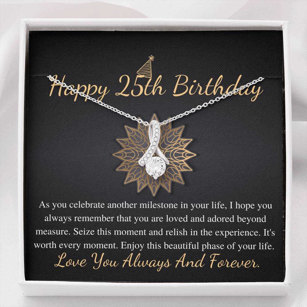 25th Birthday Gift For Her, 25th Birthday Necklace, Twenty Fifth Birthday Gift, Alluring Beauty Necklace With Card, Wife Birthday Gift #0671