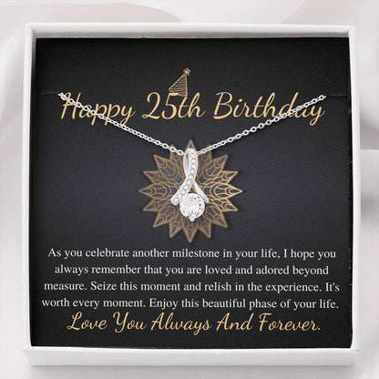 25th Birthday Gift For Her, 25th Birthday Necklace, Twenty Fifth Birthday Gift, Alluring Beauty Necklace With Card, Wife Birthday Gift #0671