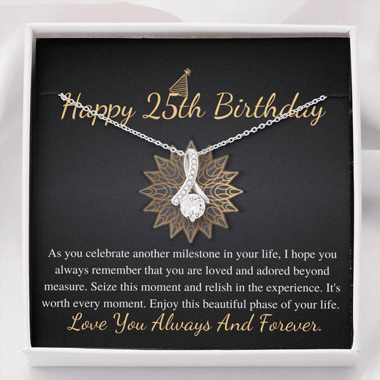 25th Birthday Gift For Her, 25th Birthday Necklace, Twenty Fifth Birthday Gift, Alluring Beauty Necklace With Card, Wife Birthday Gift #0671