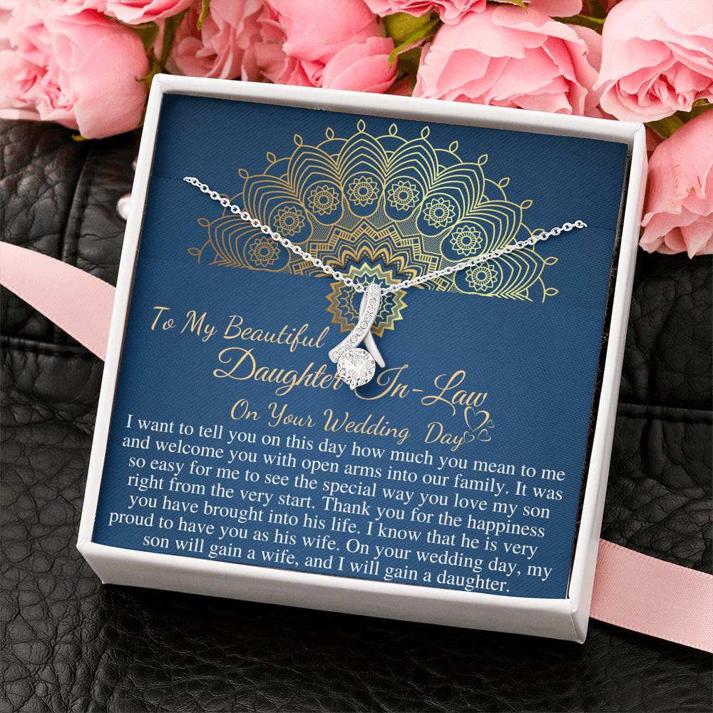 Special gift to Daughter In Law, Lovely Creations Alluring Necklace, ribbon shaped pendant for her, Daughter In Law Necklace,For Bride #0133
