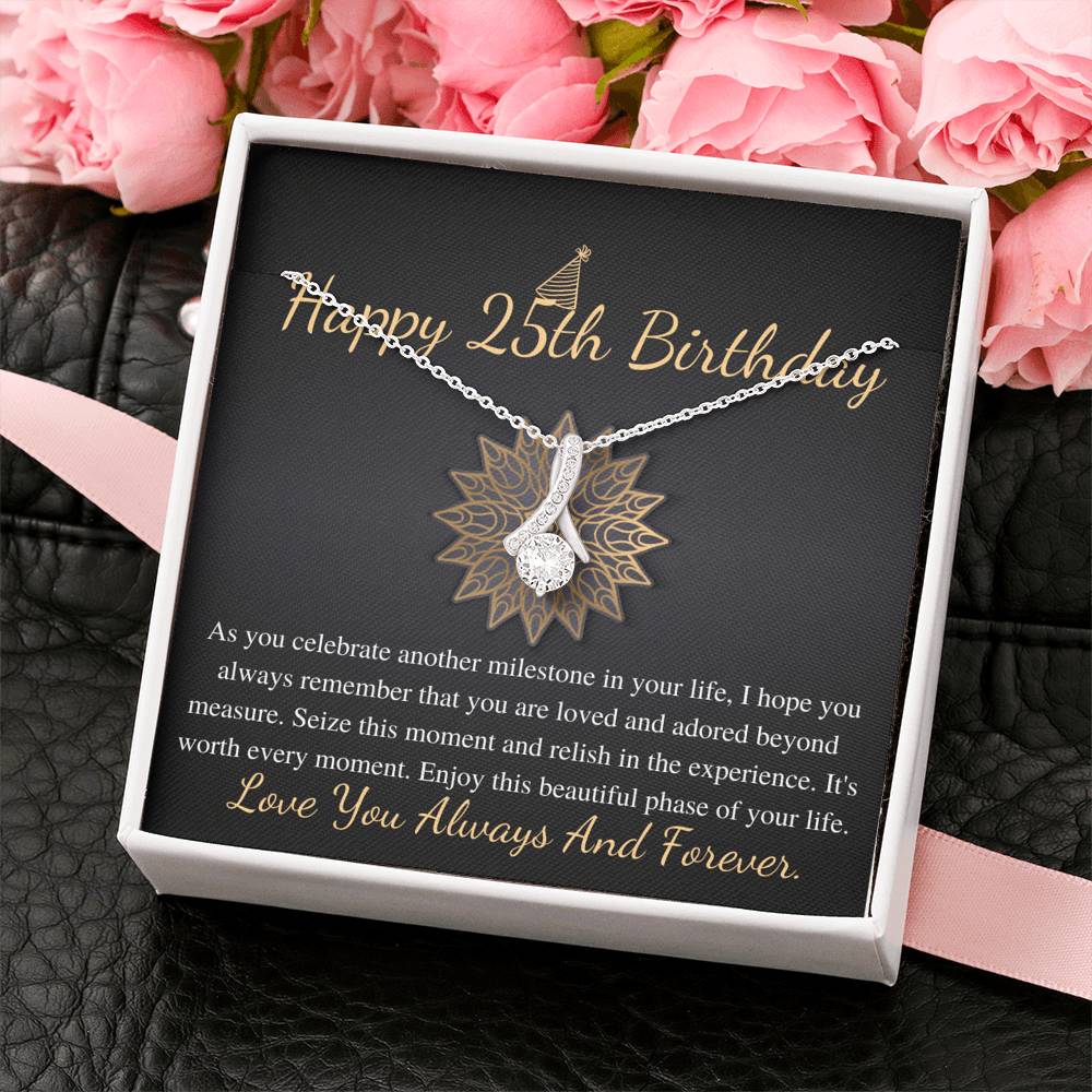 25th Birthday Gift For Her, 25th Birthday Necklace, Twenty Fifth Birthday Gift, Alluring Beauty Necklace With Card, Wife Birthday Gift #0671