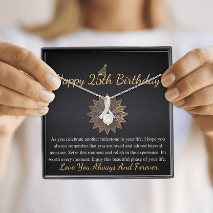 25th Birthday Gift For Her, 25th Birthday Necklace, Twenty Fifth Birthday Gift, Alluring Beauty Necklace With Card, Wife Birthday Gift #0671