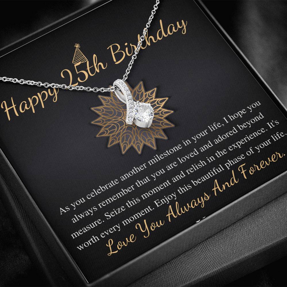 25th Birthday Gift For Her, 25th Birthday Necklace, Twenty Fifth Birthday Gift, Alluring Beauty Necklace With Card, Wife Birthday Gift #0671