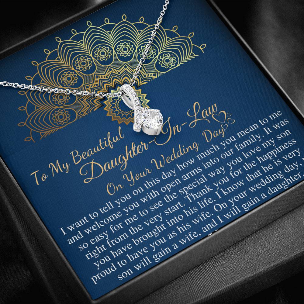 Special gift to Daughter In Law, Lovely Creations Alluring Necklace, ribbon shaped pendant for her, Daughter In Law Necklace,For Bride #0133