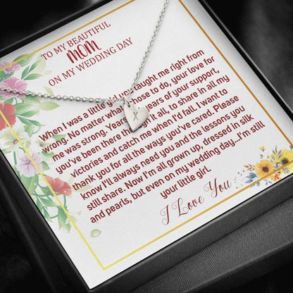 Initial Heart Necklace To My Mom On My Wedding Day Mother Of The Bride Necklace From Bride Gift From Bride To Mother Gift From Bride #0035