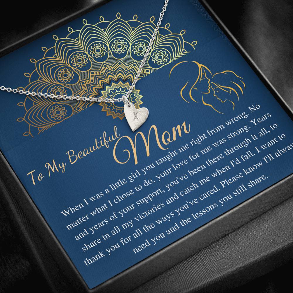 Personalized Gift To My Mom Necklace Birthday Valentines Gift to My Mother, To My Mom Necklace, Mom Birthday Card, Initial Heart #0488