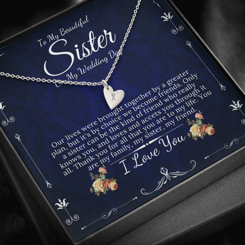 Initial Heart Necklace  Gift For Sister On My Wedding, To My Sister on My Wedding Day, Sister to Sister Gift, Sister of the Bride Gift #0102