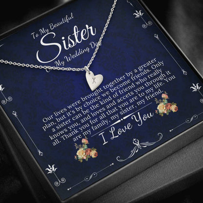 Initial Heart Necklace  Gift For Sister On My Wedding, To My Sister on My Wedding Day, Sister to Sister Gift, Sister of the Bride Gift #0102