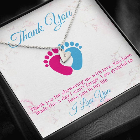 Baby Shower Hostess Gift, Baby Name Necklace, Baby Boy Shower Hostess Thank You Gift, Baby Girl Shower Host Gifts, Initial Heart #0221