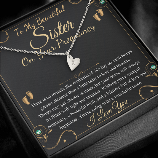 Pregnant Sister Gift For First Time Mom Gift, Pregnancy Necklace For Big Sister Reveal, Congratulations Pregnancy Gift,Initial Heart #0192 new big lines