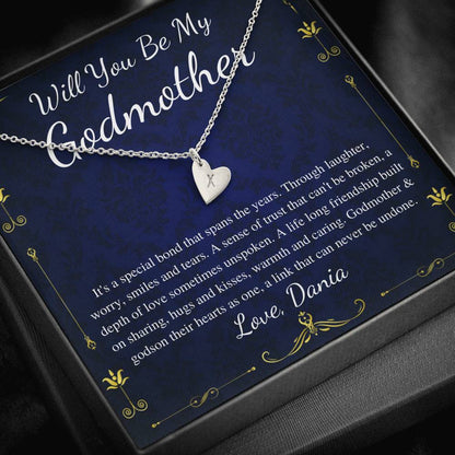 Godmother Proposal | Will You Be My Godmother | Gift for Godmother Necklace | From Godson | Godmother Necklace Godson | Initial Heart #0708