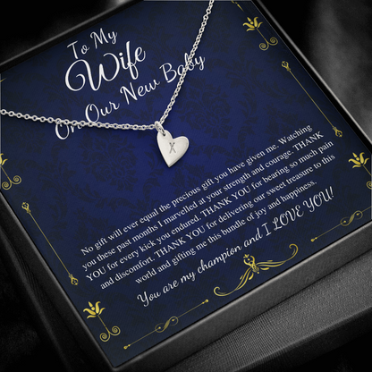 Push Gift for Wife for New Baby, New Mom Gift from Husband,Push Gift for Wife,Baby Gift From Husband, New Mom Necklace, Initial Heart #0233