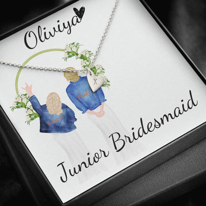 Junior Bridesmaid Gift Necklace Personalized Flower Girl Gift For Junior Bridesmaid Gift for jr Bridesmaid Jewelry, Initials Hearts #0148