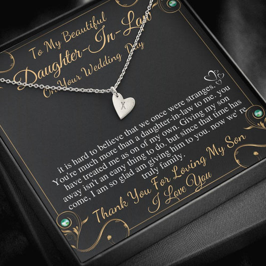 Daughter-In-Law Gift Necklace: Wedding Gift, Jewelry From Mother-In Law, Gift for Bride Initial Heart Necklace, Son's Future Wife Gift #0816