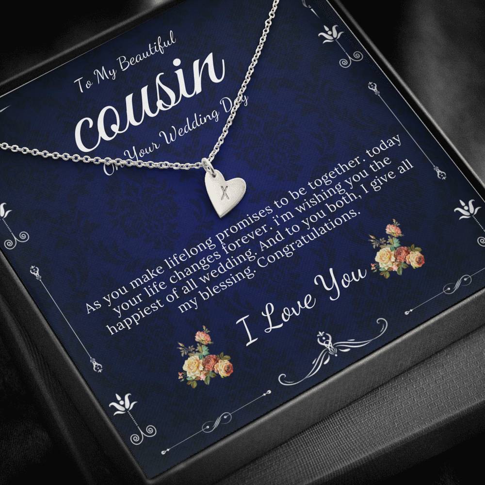 Initial Heart Gift For Cousin Wedding Gift For My Cousin Gift For Cousin Wedding Day Bride Gift From Cousin Necklace Bride necklace  #0112