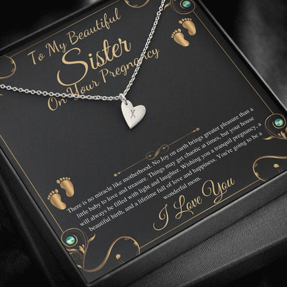 Pregnant Sister Gift For First Time Mom Gift, Pregnancy Necklace For Big Sister Reveal, Congratulations Pregnancy Gift,Initial Heart #0192 new