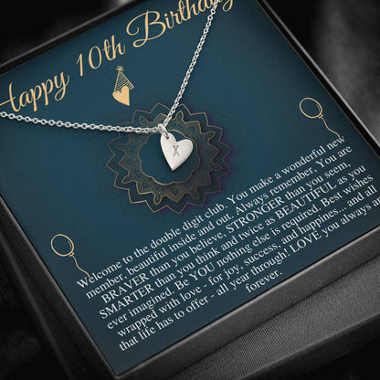 10th Birthday Girl, 10th Birthday Gift, Tenth Birthday Necklace, Gift For 10 Year Old Girl Gifts, Double Digits Birthday,Initial Heart #0657