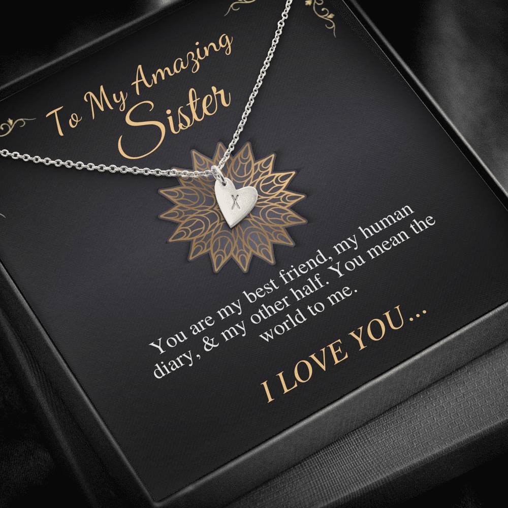 Amazing Sister Necklace Christmas Gift, Gift For Sister Birthday, Expecting Mom, Best Friend, Graduation Gift, Bride, Initial Heart #0546