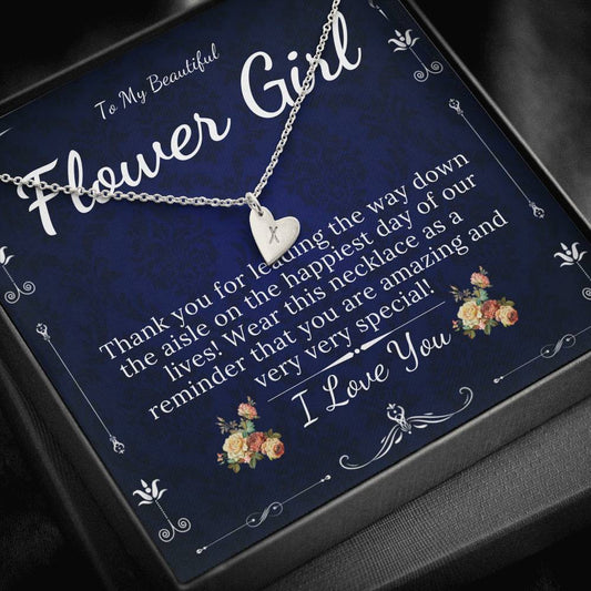Initial Heart, Flower Girl Gift, Flower Girl Necklace, Be My Flower Girl Gift, Flower Girl Proposal, Junior Bridesmaid Wedding Gift #0149