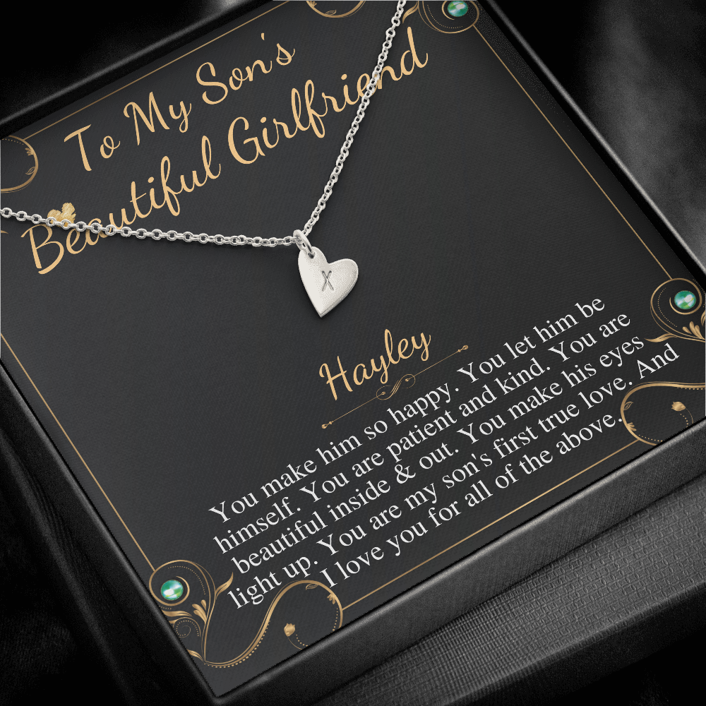 Son's Girlfriend's Birthday Gift, Necklace For Son's Girlfriend, Bday Gift For Son's Girlfriend, Bonus Daughter,From Dad Initial Heart #0531 hayley