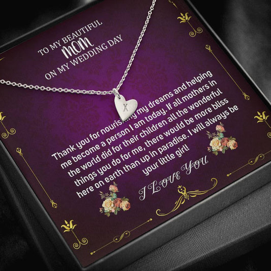 Initial Heart Necklace To My Mom On My Wedding Day Mother Of The Bride Necklace From Bride Gift From Bride To Mother Gift From Bride #0036