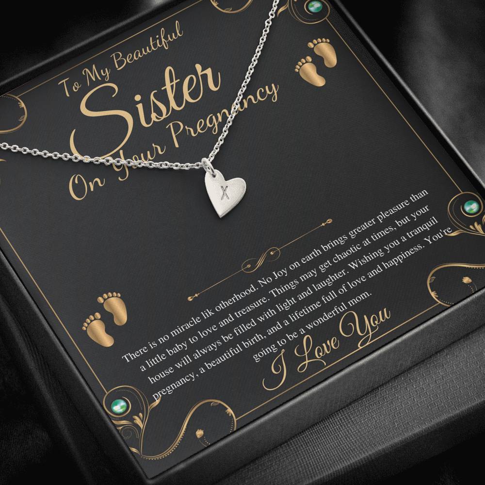 Pregnant Sister Gift For First Time Mom Gift, Pregnancy Necklace For Big Sister Reveal, Congratulations Pregnancy Gift,Initial Heart #0192