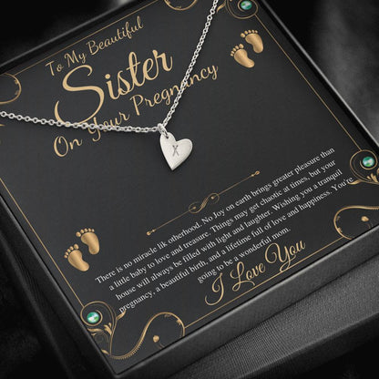 Pregnant Sister Gift For First Time Mom Gift, Pregnancy Necklace For Big Sister Reveal, Congratulations Pregnancy Gift,Initial Heart #0192