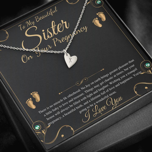 Pregnant Sister Gift For First Time Mom Gift, Pregnancy Necklace For Big Sister Reveal, Congratulations Pregnancy Gift,Initial Heart #0192