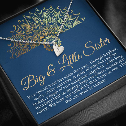 Big Sister & Little Sister Necklace, Big Sis Lil Sis Gift, Initial Heart name Necklace,Sister birthday Gift From Sister,Christmas Gift #0567
