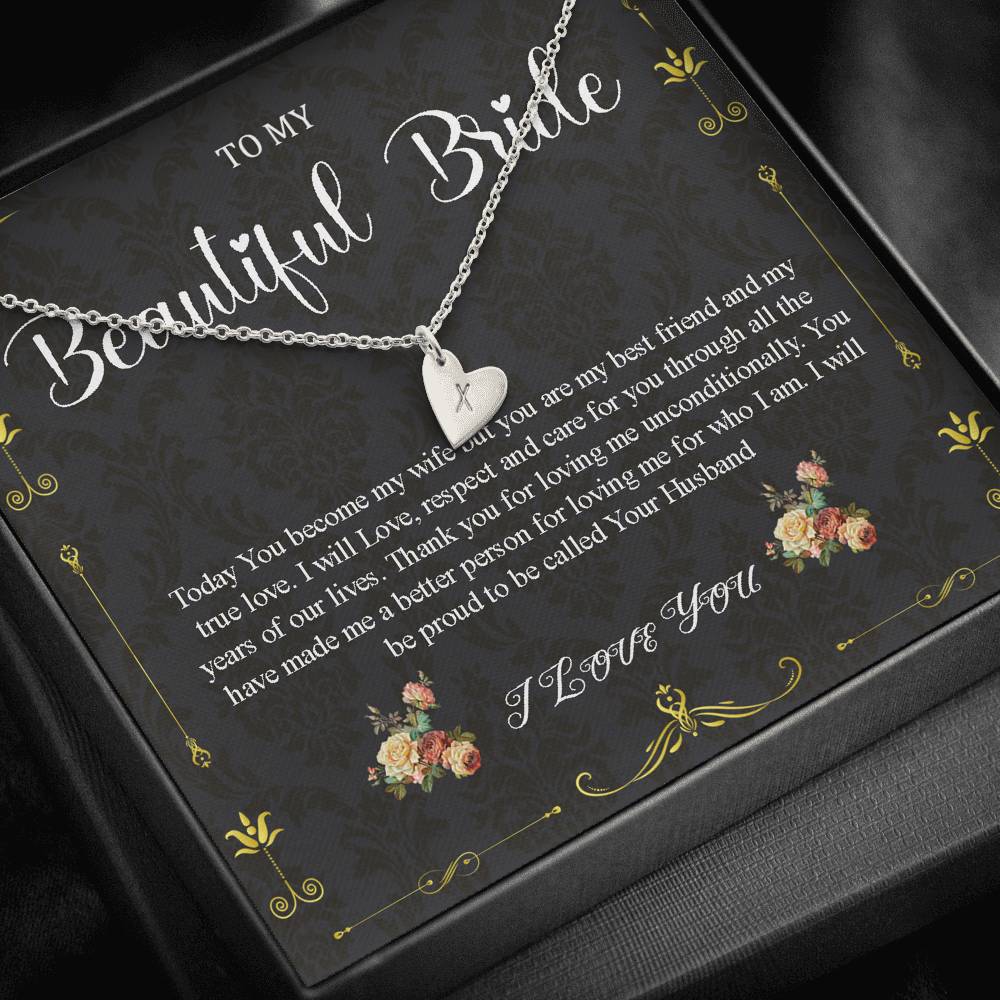 Initial Heart Necklace To My Bride Gift From Groom Wedding Day Gift For Bride From Groom From Groom To Future Wife Gift On Wedding Day #0052