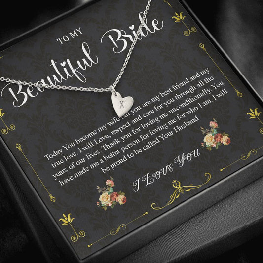 Initial Heart Necklace To My Bride Gift From Groom Wedding Day Gift For Bride From Groom From Groom To Future Wife Gift On Wedding Day #0052