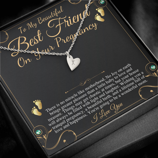 Best Friend Gift On Pregnancy, Pregnant Friend Gift For Best Friend Baby,Soon To Be Mom Gift, Friend Pregnancy Necklace, Initial Heart #0220 big words