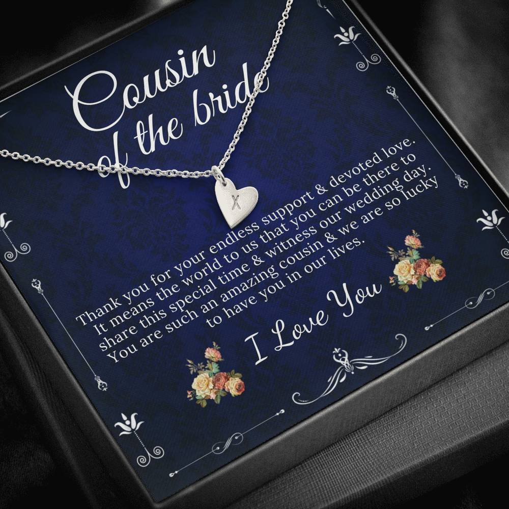 Initial Heart, Necklace Wedding Gift From Bride And Groom, Cousin Wedding Jewelry Gift, Gift For Cousin On Our Wedding Day From Groom #0145