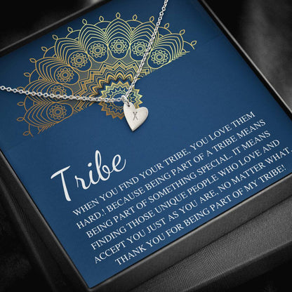 My Tribe Necklace, Best Friend Gift Celebrate Friendship Love My Bride Tribe Jewelry Tribal Necklace Sorority Sister, Initial Heart #0596