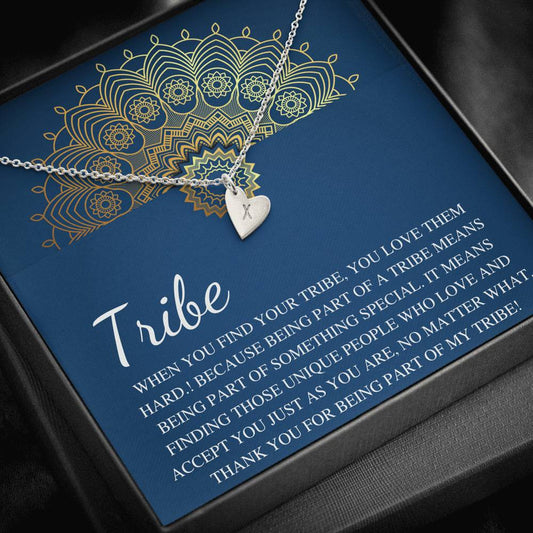 My Tribe Necklace, Best Friend Gift Celebrate Friendship Love My Bride Tribe Jewelry Tribal Necklace Sorority Sister, Initial Heart #0596