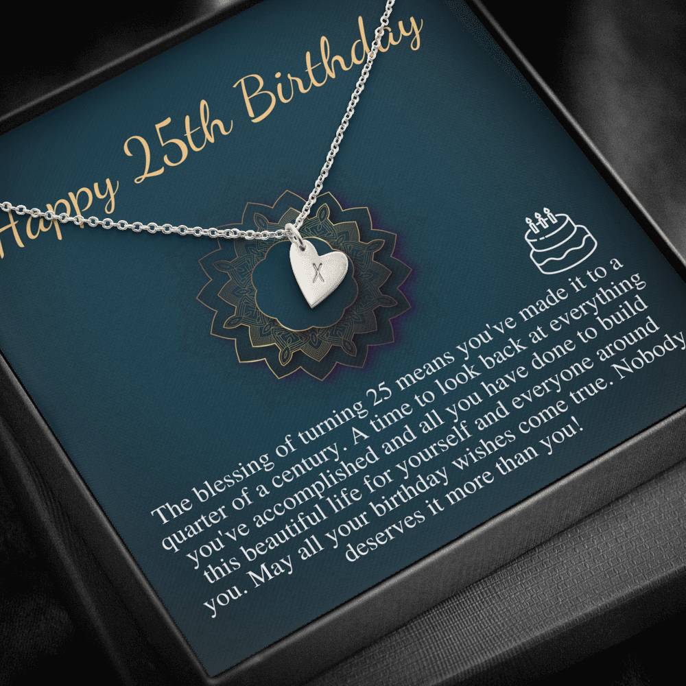 25th Birthday Gift Necklace For Her: Twentyfifth Birthday Gift, Jewelry Gift For Her, 25th Birthday Necklace For Her,Initial Heart #0669