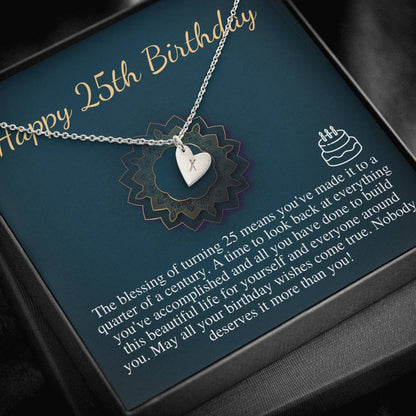 25th Birthday Gift Necklace For Her: Twentyfifth Birthday Gift, Jewelry Gift For Her, 25th Birthday Necklace For Her,Initial Heart #0669