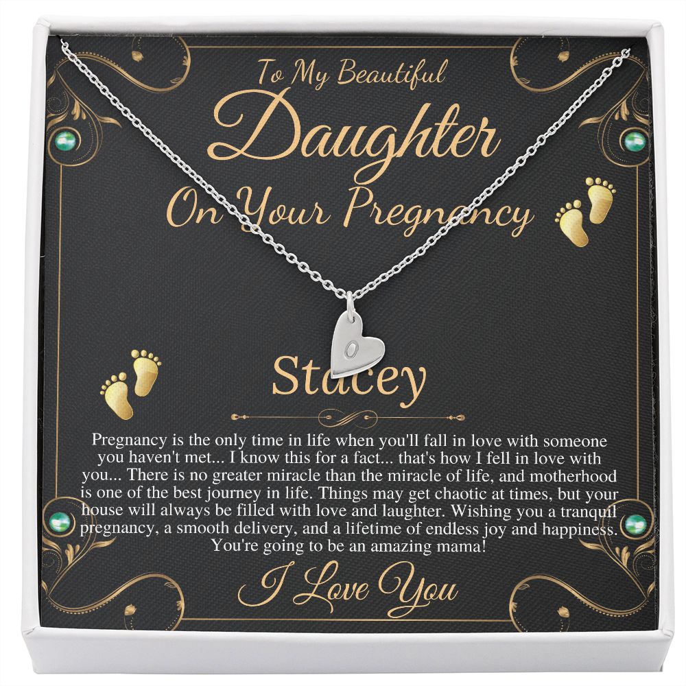 Pregnant Daughter Gift From Mother, First Time Mom Gift For Daughter, Congratulations Pregnancy Gift, New Mom Necklace, Initial Heart #0210 stacey