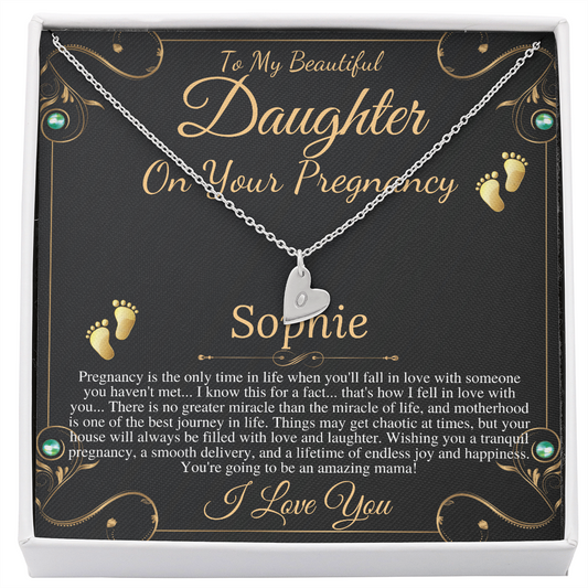 Pregnant Daughter Gift From Mother, First Time Mom Gift For Daughter, Congratulations Pregnancy Gift, New Mom Necklace, Initial Heart #0210 big font