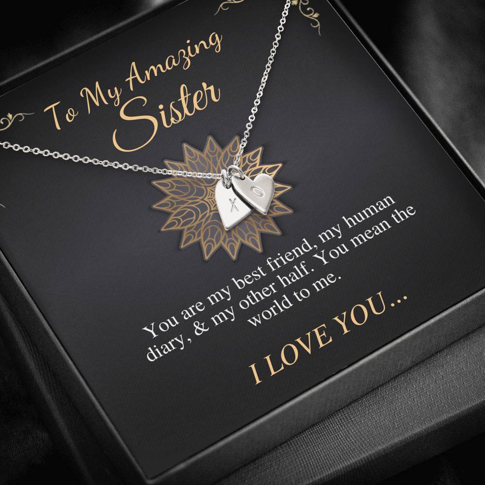 Amazing Sister Necklace Christmas Gift, Gift For Sister Birthday, Expecting Mom, Best Friend, Graduation Gift, Bride, Initial Heart #0546