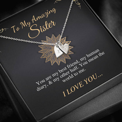 Amazing Sister Necklace Christmas Gift, Gift For Sister Birthday, Expecting Mom, Best Friend, Graduation Gift, Bride, Initial Heart #0546