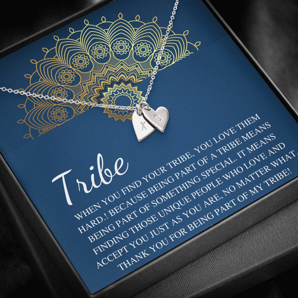 My Tribe Necklace, Best Friend Gift Celebrate Friendship Love My Bride Tribe Jewelry Tribal Necklace Sorority Sister, Initial Heart #0596