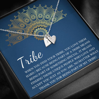 My Tribe Necklace, Best Friend Gift Celebrate Friendship Love My Bride Tribe Jewelry Tribal Necklace Sorority Sister, Initial Heart #0596