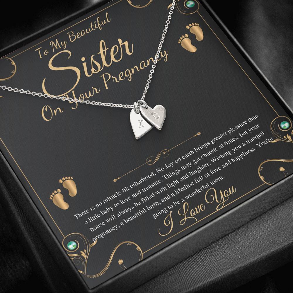 Pregnant Sister Gift For First Time Mom Gift, Pregnancy Necklace For Big Sister Reveal, Congratulations Pregnancy Gift,Initial Heart #0192