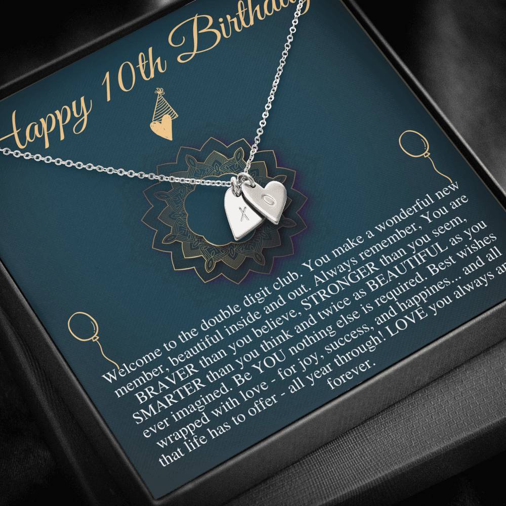 10th Birthday Girl, 10th Birthday Gift, Tenth Birthday Necklace, Gift For 10 Year Old Girl Gifts, Double Digits Birthday,Initial Heart #0657
