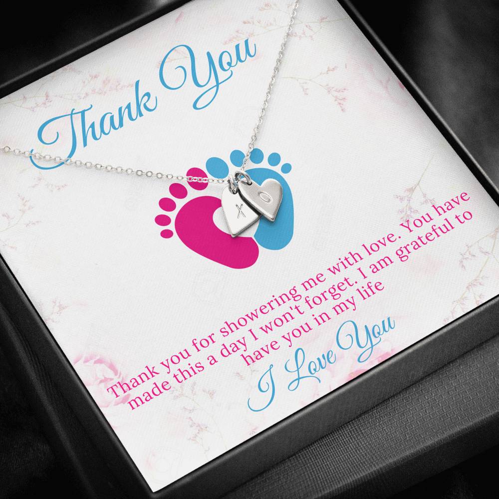 Baby Shower Hostess Gift, Baby Name Necklace, Baby Boy Shower Hostess Thank You Gift, Baby Girl Shower Host Gifts, Initial Heart #0221