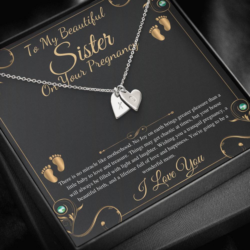 Pregnant Sister Gift For First Time Mom Gift, Pregnancy Necklace For Big Sister Reveal, Congratulations Pregnancy Gift,Initial Heart #0192 new