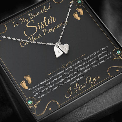 Pregnant Sister Gift For First Time Mom Gift, Pregnancy Necklace For Big Sister Reveal, Congratulations Pregnancy Gift,Initial Heart #0192 new