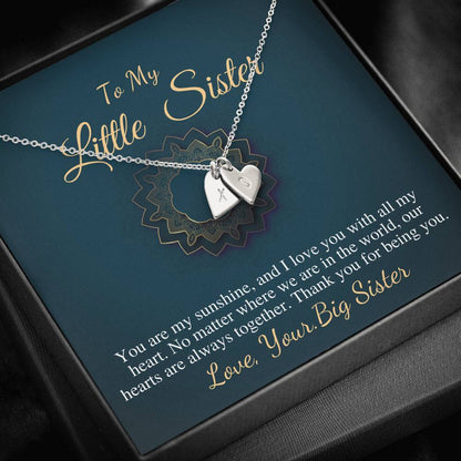 Big Sister & Little Sister Necklace, Big Sis Lil Sis Gift, Sister Christmas Gift, Little Sister Birthday Present, Initial Heart #0537