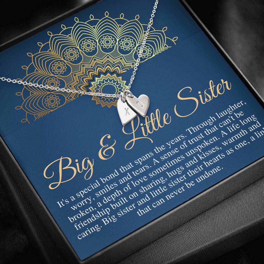 Big Sister & Little Sister Necklace, Big Sis Lil Sis Gift, Initial Heart name Necklace,Sister birthday Gift From Sister,Christmas Gift #0567